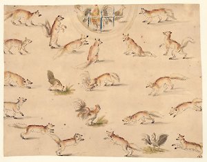 Lucas Cranach d. J., Entwurf mit Füchsen und Hühnern, um 1565/70, MdbK