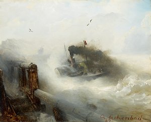 Andreas Achenbach, Auslaufender Schlepper bei sturmbewegter See, 1884, MdbK