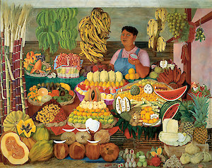 Olga Costa, La vendedora de frutas (The fruit seller), 1951, Acervo Museo de Arte Moderno, INBAL / Secretaría de Cultura, © VG Bild-Kunst Bonn, 2022 / SOMAAP