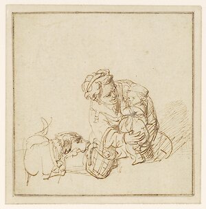 Rembrandt Harmensz. van Rijn, Frau mit Kind, das sich vor einem Hund fürchtet, 1635/36, Fondation Custodia, Collection Frits Lugt, Paris