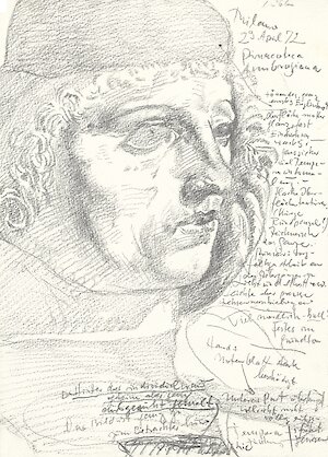 Werner Tübke, „Milano 29. April 72“ (Nach Leonardo da Vinci), 1972, MdbK, Dauerleihgabe der Tübke Stiftung Leipzig, © VG Bild-Kunst Bonn, 2024
