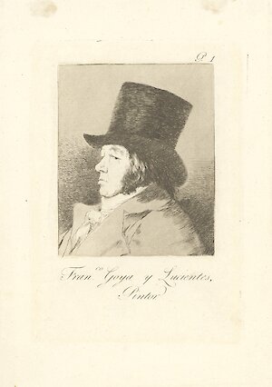 Francisco de Goya: Selbstbildnis, 1797/98, Blatt 1 der Folge &quot;Los Caprichos&quot;, 1. Edition 1799, MdbK